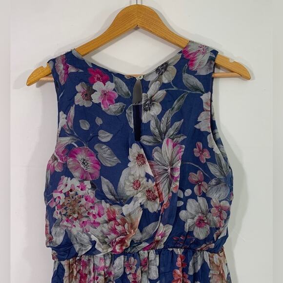 NWT LARA G By Lara Guidotti Floral Silk Viscose Blend Maxi Dress M L XL Blue - Picture 9 of 16